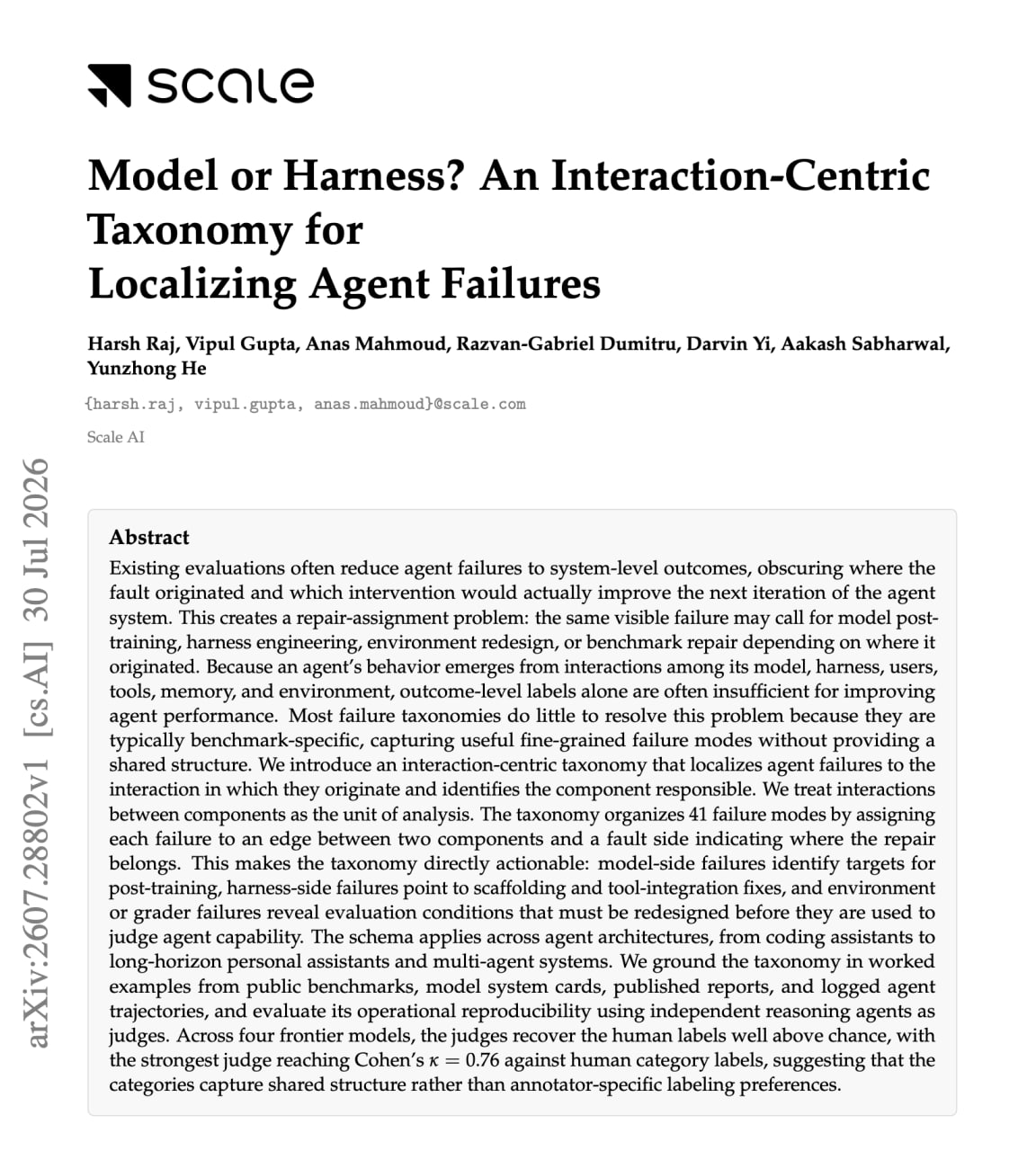 Model or Scaffolding? Classifying AI Agent Failure Modes